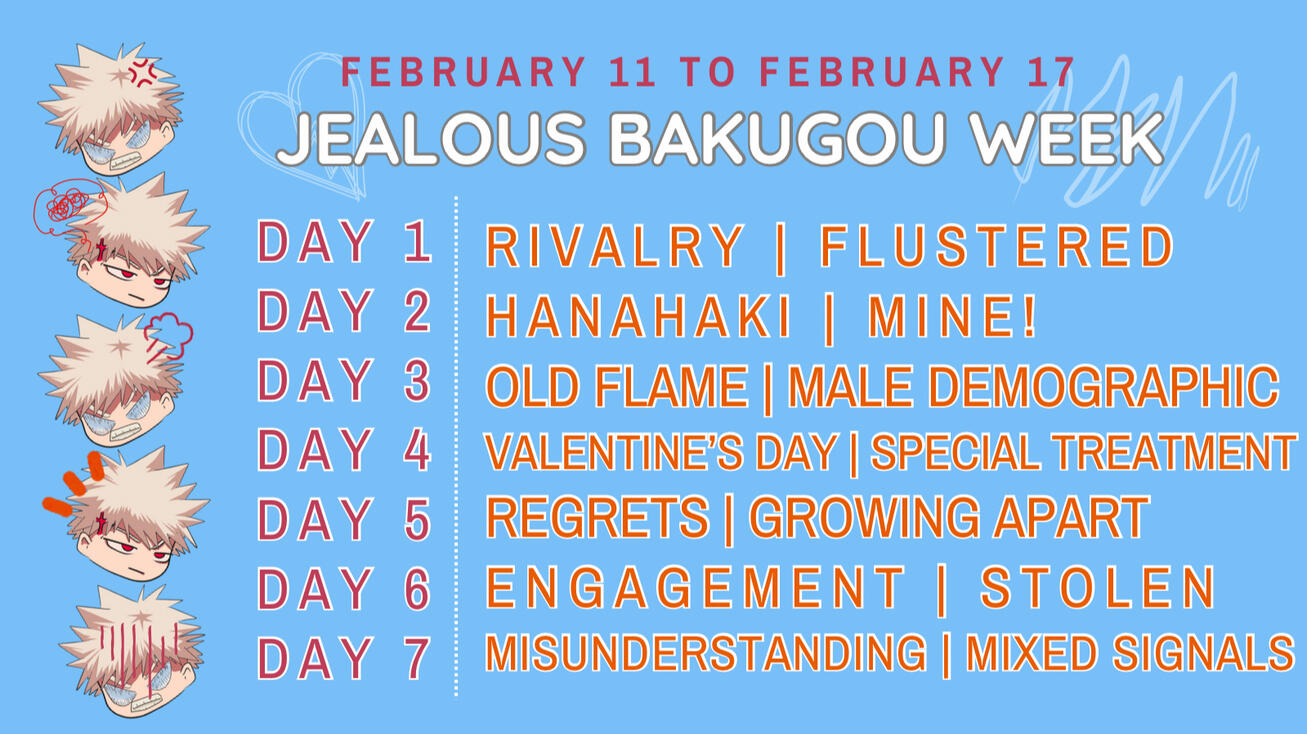 Jealous Bakugou Week Prompt List